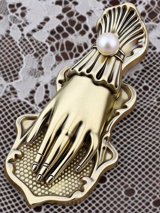 Other - Vintage Lady's Hand Book Clip 3D Metal Antique Bronze Pearl Journal Paper Storag